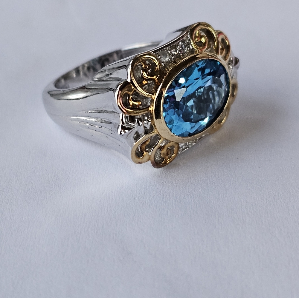 Earth Mined Swiss Blue Topaz Ring Palladium Sterling Silver 18k Sz 8! 💙💫 - Picture 10 of 15